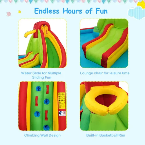 Miniatura 4 de KOTEK Tobogán acuático inflable, tobogán acuático 8 en 1 con 2 toboganes, 2 paredes de escalada, piscina y cañón de agua, toboganes acuáticos