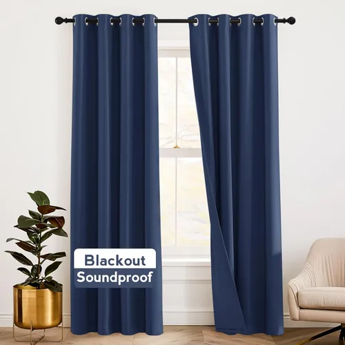 Miniatura 22 de RYB HOME 3 en 1 insonorizadas - oscurecedoras - cortinas de lino con aislamiento, cortinas de ahorro de energía con bloqueo de ruido para Lino blanco
