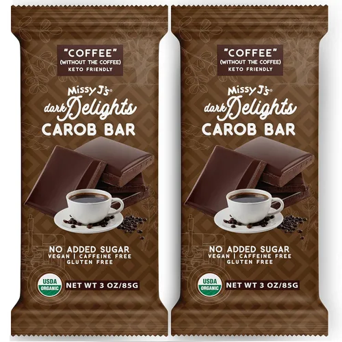 Miniatura 10 de Missy J's Organic Carob Dark Delights - Barra de caramelo de café sin azúcar, 3 onzas, paquete de 12 unidades, vegano, sin gluten y cafeína