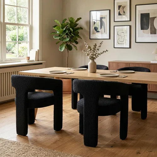 Miniatura 25 de Hyfirm Sillas de Comedor Modernas Tipo Barril Juego de 1, Cómoda Silla de Comedor de Acento Tapizada en Chenilla con Brazo para Cocina Sala de Estar