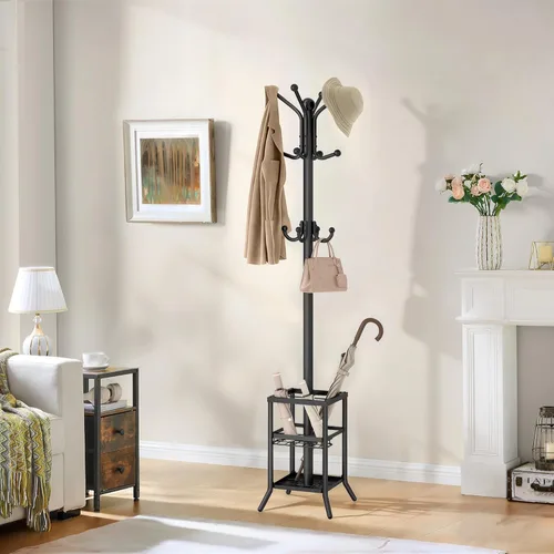 Miniatura 9 de FAVOOSTY Perchero independiente, perchero con soporte para paraguas, árbol de metal con 12 ganchos, sombrero de ropa de árbol para entrada, pasillo