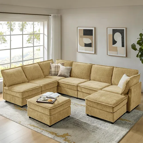 Miniatura 9 de HULALA HOME Sofá seccional modular, sofá grande en forma de U de 8 asientos con otomano de almacenamiento, sofá cómodo de chenilla con asiento