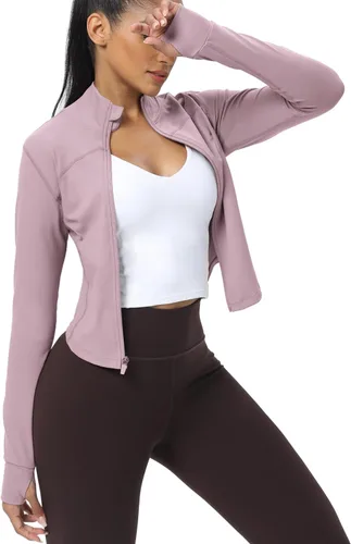 Miniatura 112 de AVGO Chaquetas de entrenamiento recortadas para mujer, con cremallera, ajustadas, atléticas, con agujeros para el pulgar