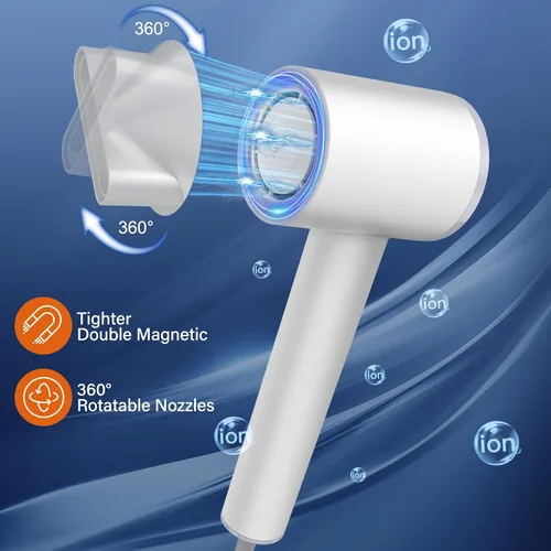 Miniatura 5 de Secador de pelo de alta velocidad de 110,000 RPM para secado rápido, secador de pelo iónico con difusor, boquilla magnética y pantalla LED, secador