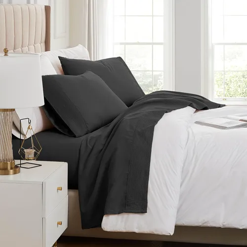 Miniatura 39 de Southshore Fine Linens®, juego de ropa de cama con bolsillo profundo, Microfibra, Negro, gemelo