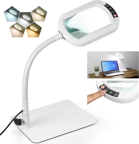 Miniatura 9 de Veemagni 12 lupas rectangulares con luz y soporte, lámpara de escritorio con luz LED de cuello de cisne flexible, 5 modos de color regulable
