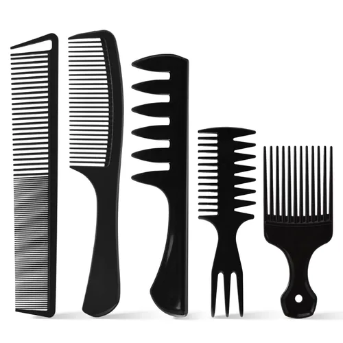 Miniatura 7 de Juego de 4 peines profesionales para mujeres y hombres, cola de rata de diente ancho, peines de pelo de dientes finos, corte trenzado, peluquero