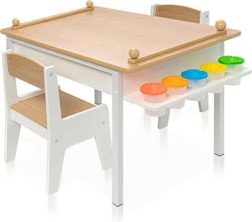 Milliard Juego de mesa y silla de arte 2 en 1 para niños, mesa de actividades con almacenamiento, transformación de caballete, 5 vasos de pintura y