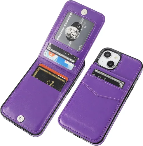 Miniatura 11 de KIHUWEY Compatible con iPhone 14 Funda Cartera con Soporte para Tarjeta de Crédito, Tapa de Cuero Premium con Cierre Magnético Soporte Funda