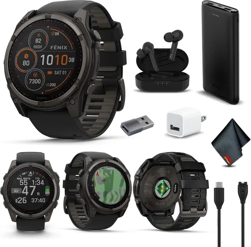 Miniatura 17 de Garmin Fenix 8 AMOLED Premium Multisport GPS Smartwatch gris pizarra con banda de silicona negra, linterna LED incorporada, paquete de reloj