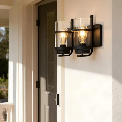Miniatura 10 de Apliques de pared de color negro mate y latón, moderna lámpara de pared interior para chimenea, lámpara de pared de granja para baño, pasillos