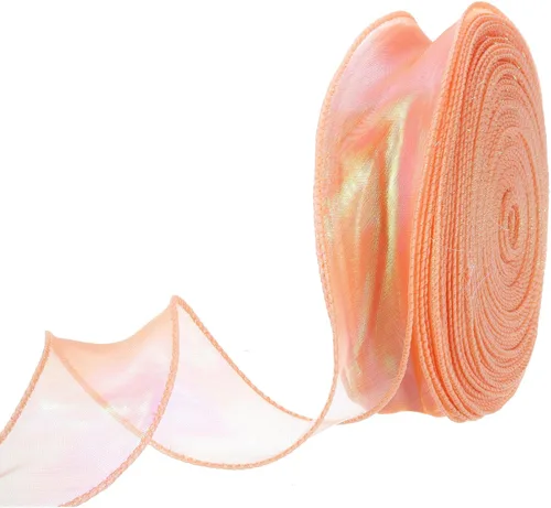 Miniatura 43 de MECCANIXITY - Cinta de organza con cable de 1 1/2" de ancho, brillante, transparente, con brillo irisado en tonos pastel, cinta de gasa para Beige