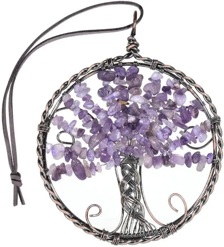 Miniatura 6 de Árbol de la vida con piedra de cristal curativo, adorno colgante para el hogar, oficina, automóvil, decoración colgante para Feng Shui, decoración