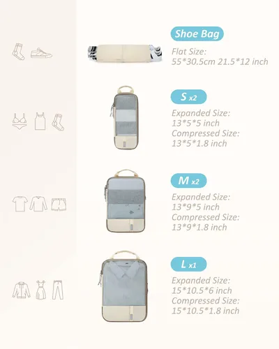 Miniatura 2 de BAGSMART - Juego de 6 cubos de compresión para maletas, juego de 6, 4 y 2, cubos organizadores de viaje, juego de bolsas expandibles, organizadores