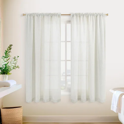 Miniatura 35 de KOUFALL Juego de 2 cortinas de puerta francesa, cortinas de lino para puerta/ventana, cortina transparente boho para cristal lateral delantero