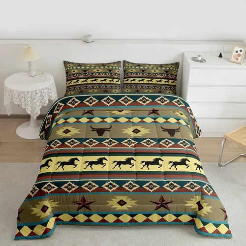 Miniatura 8 de Erosebridal Juego de edredón exótico tamaño individual, ropa de cama tribal, estadounidense, suroeste, étnico, bohemio, abstracto, geométrico, juego