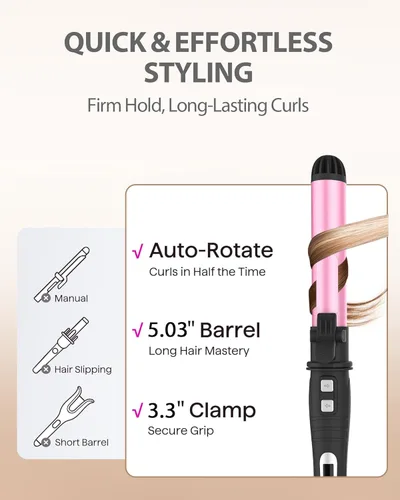 Miniatura 3 de Rizador de pelo con rotación automática: rizador de pelo automático de 1.25 pulgadas con temperatura ajustable de 180 °F a 410 °F y pantalla LCD