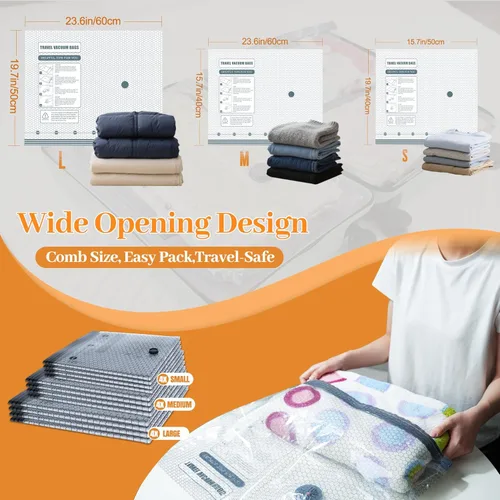 Miniatura 4 de Bolsas de sellado al vacío para viajes para ropa con bomba eléctrica portátil, paquete de 12 bolsas de almacenamiento al vacío para ahorrar espacio