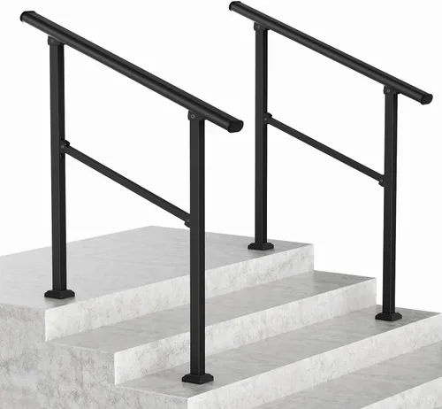 Miniatura 11 de LOVMOR Barandillas de mano de 2 escalones para escalones al aire libre, barandilla de hierro forjado, barandilla exterior para escalones, kit
