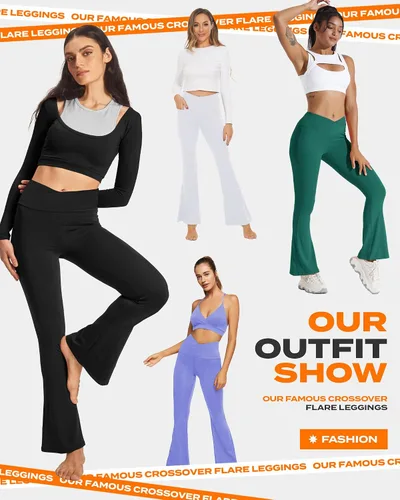 Miniatura 32 de TNNZEET Leggings acampanados negros para mujer, pantalones de yoga cruzados con bolsillos, corte de bota, leggings acampanados