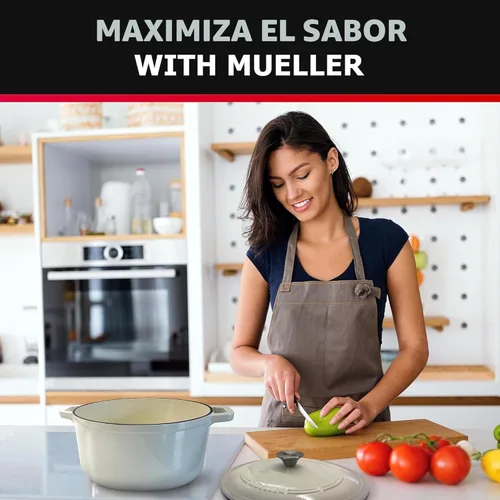 Miniatura 8 de MÜELLERHOME Horno holandés de hierro fundido esmaltado, 6 cuartos de galón, resistente, para horno hasta 500 °F, todas las estufas, cazuela con tapa