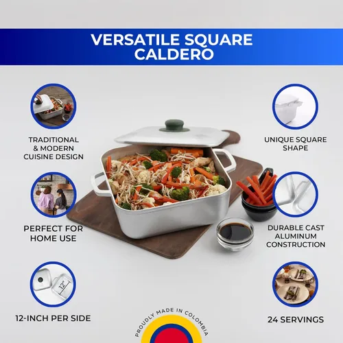 Miniatura 2 de Universal Unique Square Caldero (8.57 l - 24 tazas), olla de aluminio inoxidable, apta para horno, distribución uniforme del calor y cocción rápida.