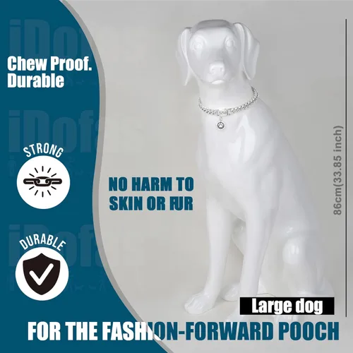 Miniatura 5 de Collar de cadena para perro, collar de eslabones cubanos diseño de hebilla con campana y placa para perro, acero inoxidable metal 10mm, collar