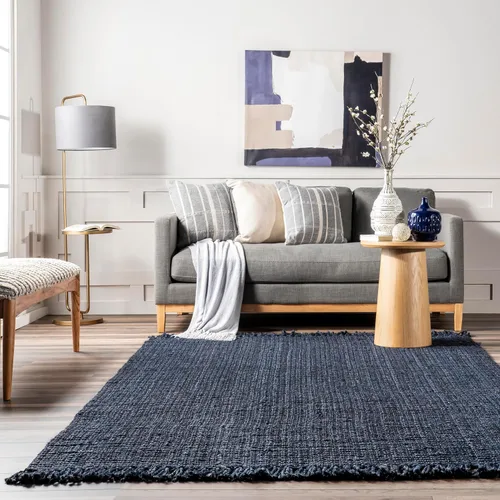 Miniatura 2 de Nuloom Daniela Navy, 2 pies 6 pulgadas x 8 pies, hecho a mano, yute, borla, suave y texturizado, alto tráfico, resistente a las manchas, fácil