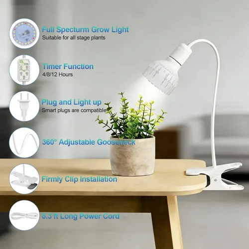 Miniatura 6 de Luz LED de Crecimiento, Lámpara de Plantas con Clip de Cuello de Cisne de Espectro Completo Blanco 5000K para Plantas de Interior de Escritorio