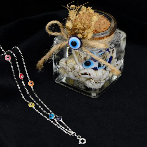 Miniatura 8 de Pulseras de plata de ley 925 con protección de cadena de triple capa, pulsera azul Ojo Turco para mujer, joyería bohemia delicada para mujer