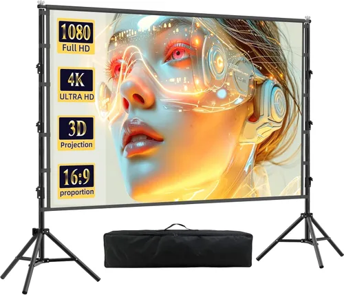 Pantalla de proyector para exteriores con soporte, pantalla de proyector portátil de 120 pulgadas, soporte resistente, altura ajustable, pantalla de