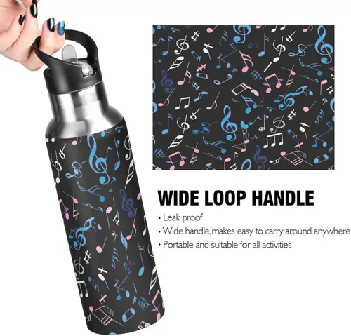 Miniatura 4 de Colorful Musical Notes Insulated Stainless Steel Water Bottle with Straw 20 Oz Leakproof Water Bottles, BPA-Free Sports Water Bottle with Straw