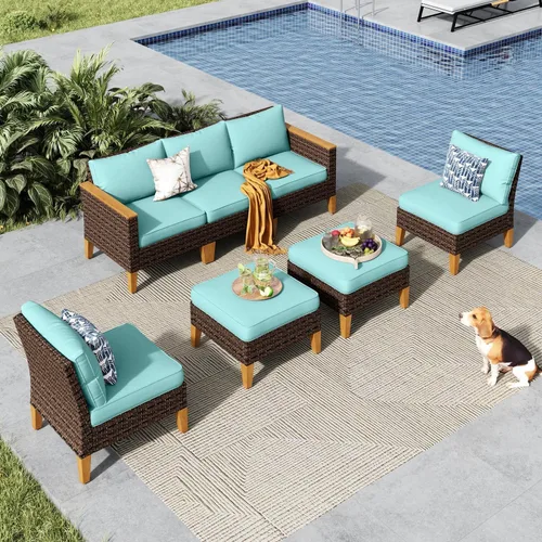 Miniatura 19 de MFSTUDIO Juego de 2 muebles de ratán para patio, sofá biplaza de mimbre para exteriores, juego de conversación para jardín, piscina, patio trasero