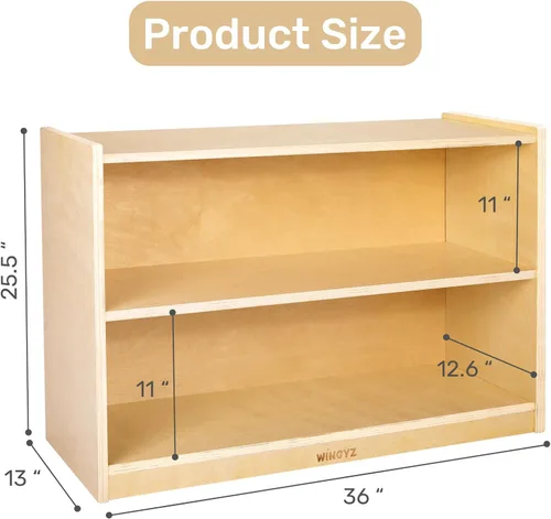 Miniatura 2 de WINGYZ Gabinete de almacenamiento de madera, organizador de almacenamiento de juguetes para niños de 2 niveles, espaciosa estantería Montessori