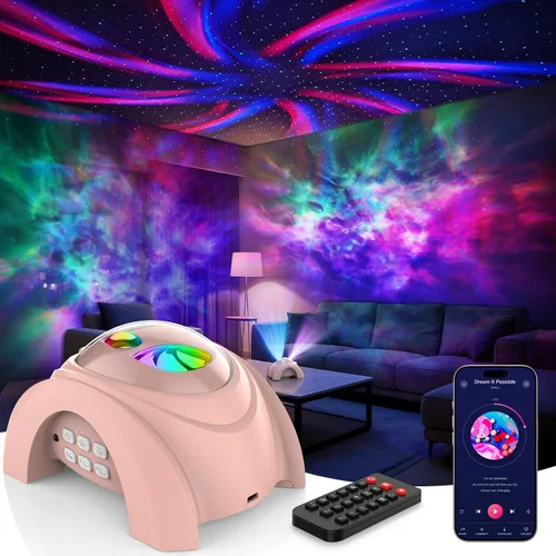 Miniatura 14 de Rossetta Proyector de galaxia de doble lente, proyector de estrellas para dormitorio con ruido blanco y altavoz Bluetooth, control remoto