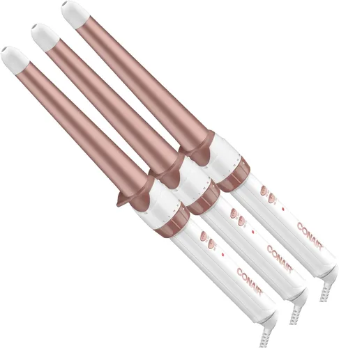 Miniatura 11 de Conair Varita rizadora cónica de cerámica doble, se estrecha de 1¼ pulgadas a ¾ pulgadas para producir ondas playeras, 30 ajustes de calor