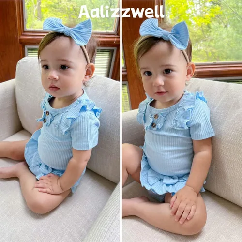Miniatura 38 de Aalizzwell Body de manga corta para bebé niña con pantalones cortos acanalados