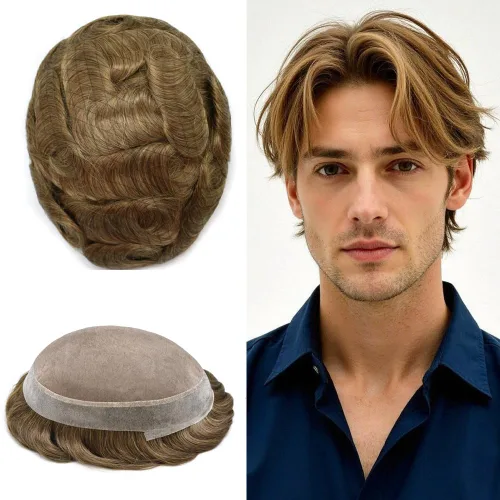 Miniatura 98 de Tupé para hombres, piezas de cabello humano real, sistema de unidades de cabello natural, línea capilar natural, pieza de repuesto para hombres