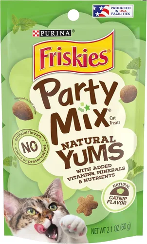 Friskies fabricado en instalaciones de Purina en EE. UU., golosinas naturales para gatos, Party Mix Natural Yums sabor a hierba gatera - (Paquete de