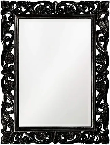Howard Elliott Chateau Rectangular Hanging Wall Mirror, Scroll Work Frame, Black, 31.5 x 42 Inch