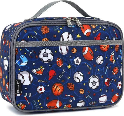 FlowFly Lonchera para niños, bolsa suave aislada, mini hielera para el regreso a clases, kit de bolsa térmica para comidas, para niñas, niños, fútbol