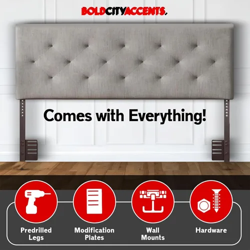 Miniatura 5 de Bold City Accents Cabecero de Cama - Tapizado con Capitoné de Diamante de Altura Media Tamaño Queen Tamaño Full - Altura Ajustable Cabecero Full