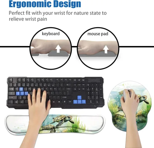 Miniatura 5 de Juego de reposamuñecas para teclado y alfombrilla para mouse con posavasos, base de poliuretano antideslizante, alfombrilla ergonómica para mouse