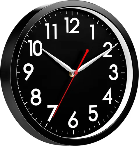 AKCISOT Reloj de pared moderno negro silencioso sin tictac, funciona con pilas, 12 pulgadas, pequeño reloj analógico clásico, decorativo para