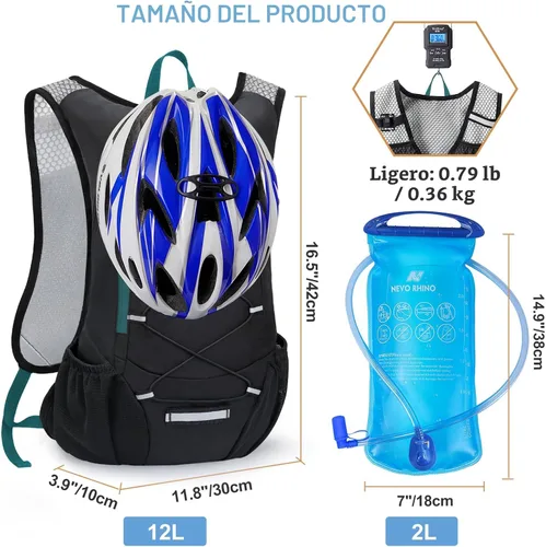 Miniatura 5 de Mochila ligera de hidratación, mochila para correr con bolsa de agua de 2L, mochila de hidratación Hydro para ciclismo, senderismo, apta