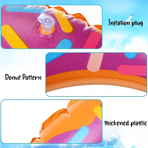 Miniatura 3 de Leitee Dona inflable para niños de 21.7 pulgadas con forma de dona, flotadores para piscina, tubo de natación inflable, anillo de natación, Morado