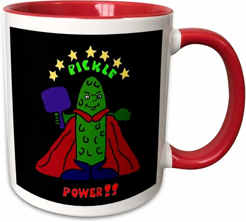 Miniatura 10 de 3dRose Taza de café, tamaño – 11 oz – Divertido superhéroe de pickleball de dibujos animados Pickle Sports and Hobbies – divertido regalo de taza