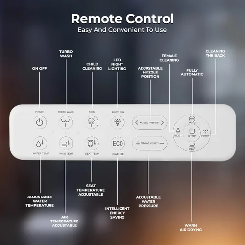 Miniatura 6 de GenieBidet Asiento de inodoro eléctrico con bidé, diseño alargado con calefacción autolimpiante y control remoto inalámbrico, agua caliente