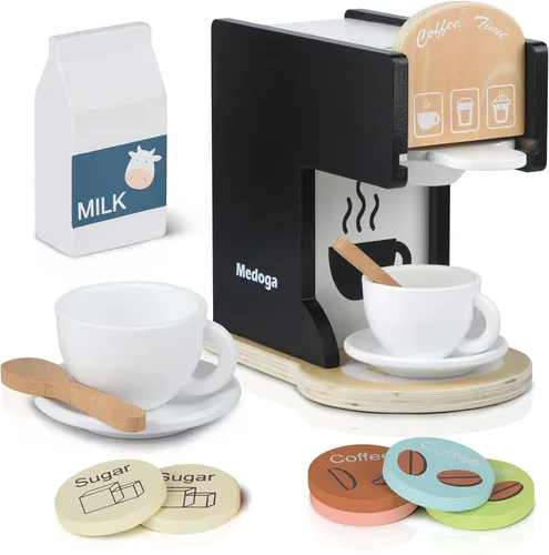 Accesorios de cocina de juguete para niños, cafetera de madera, máquina de café expreso, juego de cocina para niños pequeños para niñas y niños