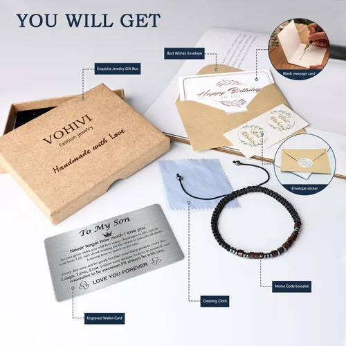 Miniatura 2 de Ideas de regalo para adolescentes y niños: Pulsera de código morse con texto en inglés "I LOVE YOU" para hijo - Ajustable, hecha a mano, rellenos